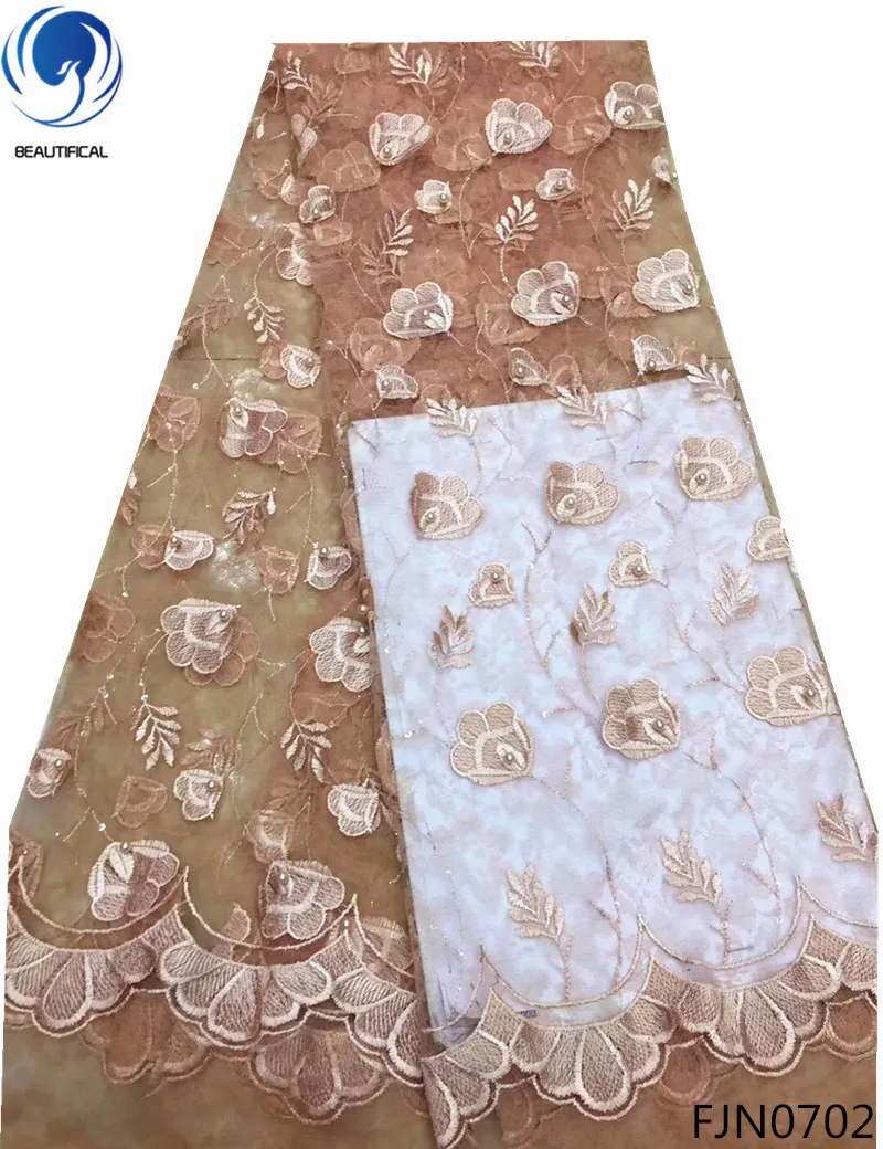 

BEAUTIFICA african lace fabric 2018 lace Embroidery French tulle mesh Lace Fabric With big stones for women dress 5yards FJN07