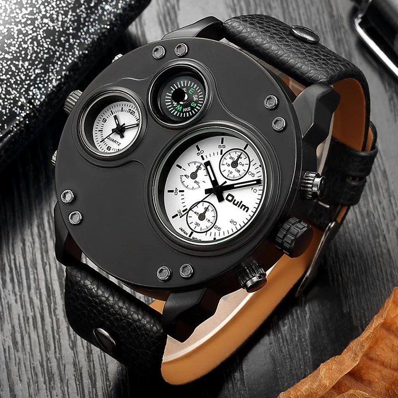 

Oulm 2018 Luxury Sport Watch Men Leather Waterproof Big Dial Mens Quartz Watch Dual Time Male Clock montre homme reloj hombre