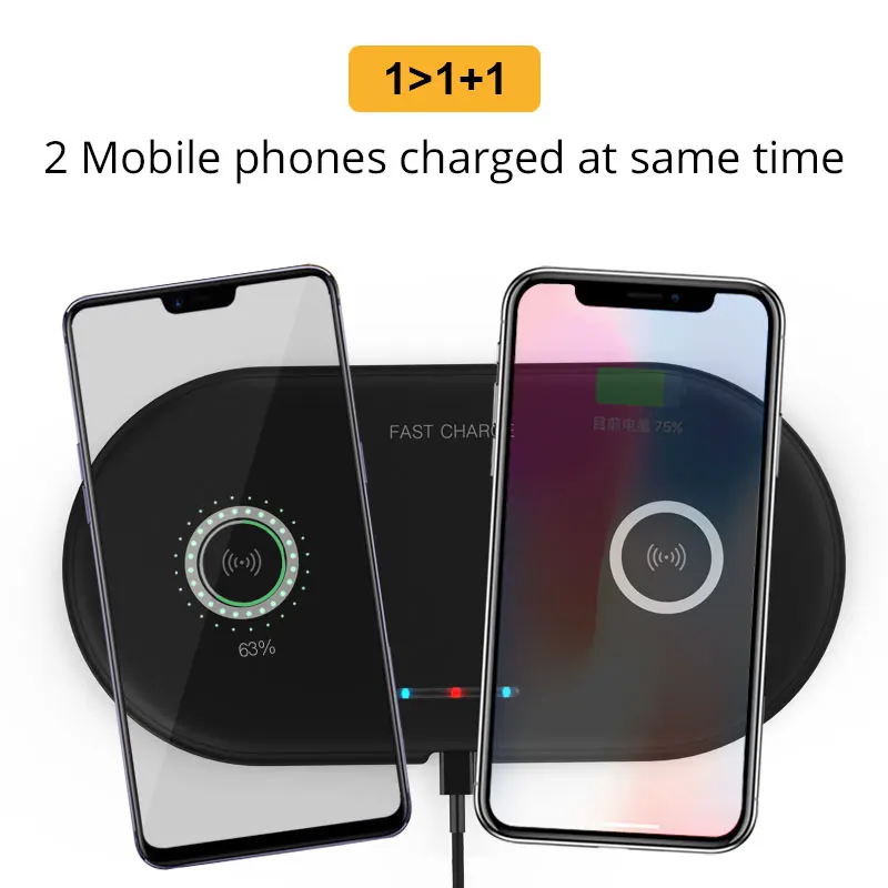 2 в 1 двойное сиденье Qi Беспроводное зарядное устройство для iPhone X Xs MAX XR 8 plus быстрая Беспроводная зарядная площадка для samsung S8 S9 Plus Note 9 8