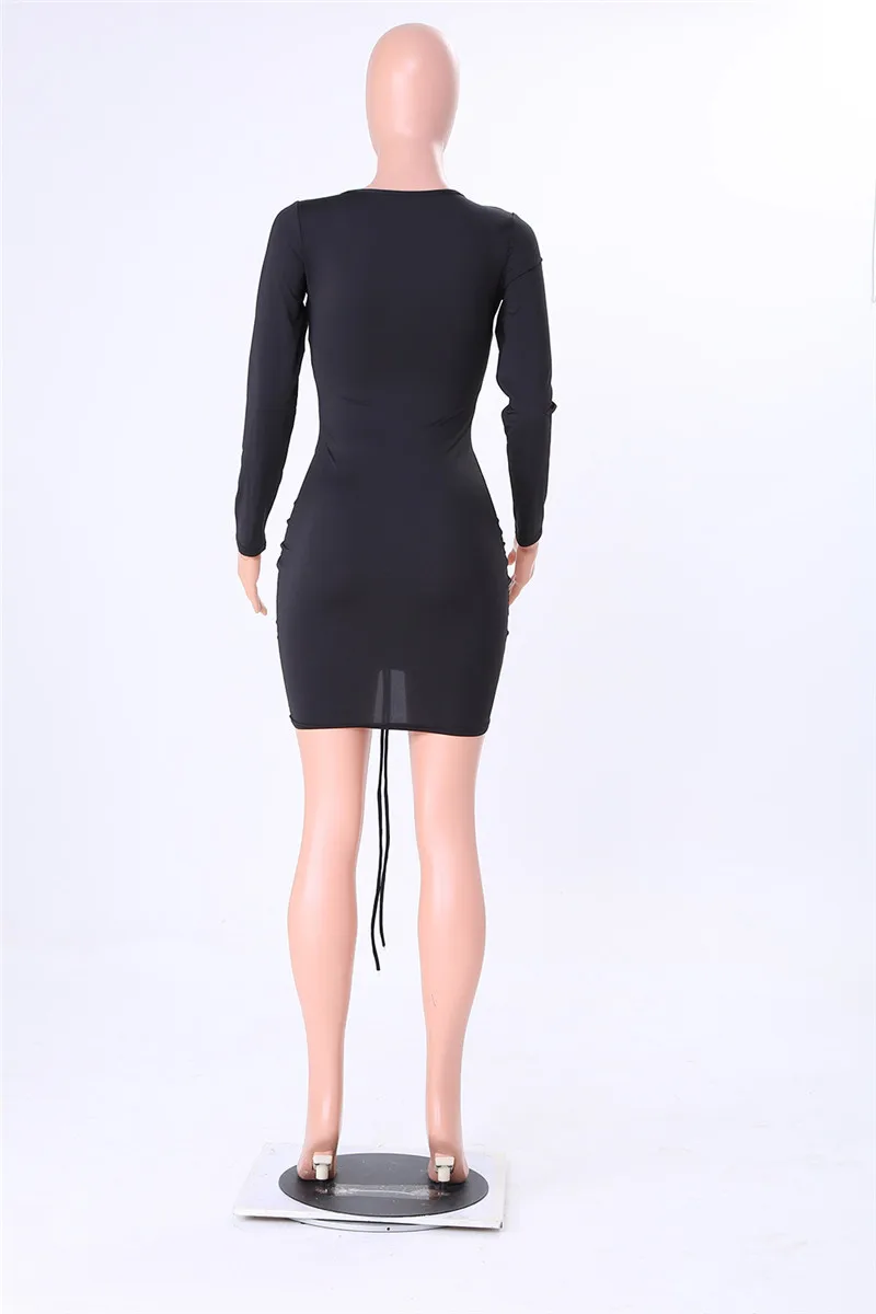 fashion ruched drawstring bandage dress-7