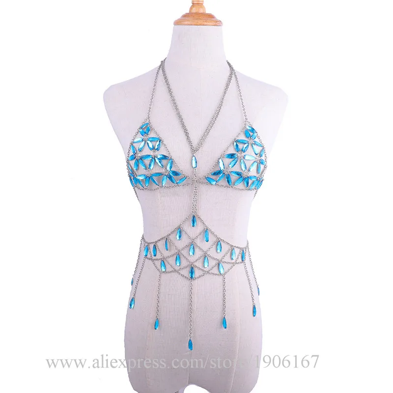 

Music Festival Sexy Lady Bra Chain Female Singer DJ DS Dance Stage Bikini Costume Nightclub Bar TV Show Performance Clothes