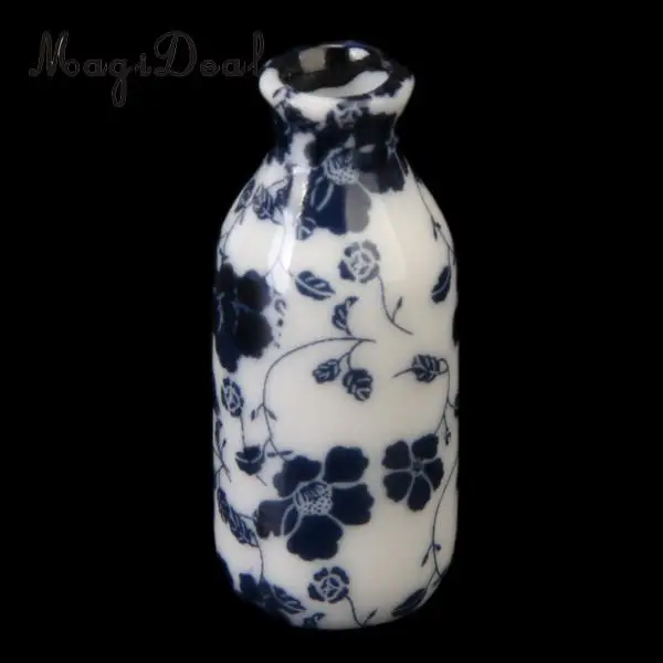 7Pcs/Set 1/12 Miniature Dollhouse Porcelain China Ceramic Chinese Porcelain Vase Blue Vine for Dolls Home Furniture Decor Toys