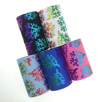 

Hot sale 100 yards /roll 3 "75mm hologram rainbow tree printed grosgrain ribbon