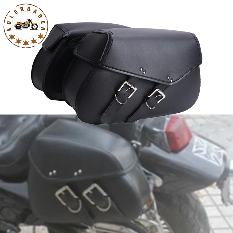 2x Black PU Leather Motorcycle Bag Motor Bike Saddlebag For Harley Yamaha Honda Kawasaki Universal Rear Luggage Bags #MBH257