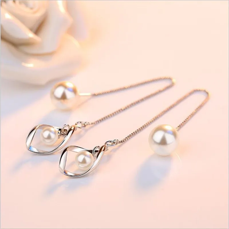 Женские серьги капельки LUKENI модные серебряные с жемчугом и кисточками
