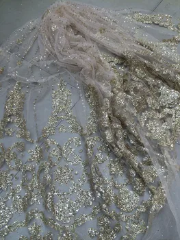 

modern design SH-190 African french lace fabric high quality with glued glitter