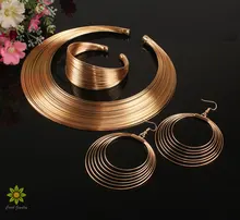 Punky Style Hollow Braid Gold/Silver Multilayer Wide Necklace Bangle Earrings Set