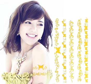 

2pcs tatuagem flash gold tattoo stickers Butterfly Bracelets for women arm body art warterproof Temporary glitter tattoo sticker