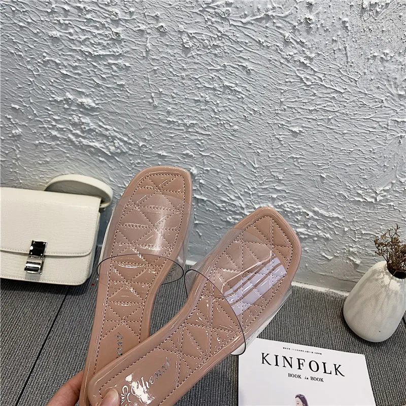 Пляжные тапочки на плоской подошве коллекция 2019 года летняя прозрачная обувь