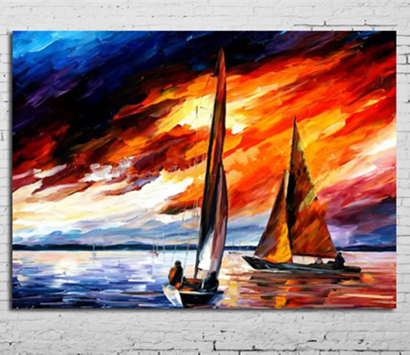 

Hand Painted Abstract Seascape Oil Paintings on Canvas Large Knife Sailboat Scenery Pictures Home Decor Wall Art Landscape Oils