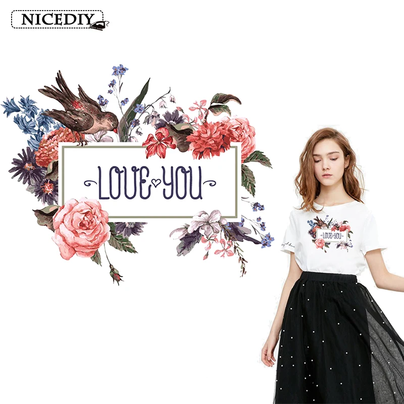 

Nicediy Flower Love Letter Patch Heat Transfer Vinyl Iron On Transfer For Clothes Fashion Clothing Stickers Garment Accessories