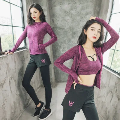 

yoga 3 pieces sets breachable sports wear women gym clothing fitness workout clothes sport suit jogging sportswear tracksuit