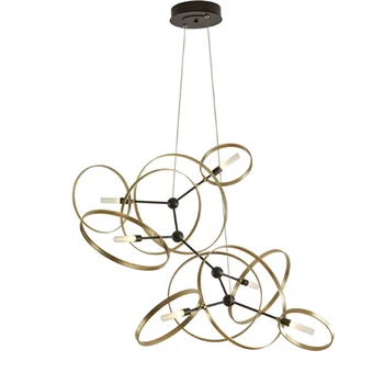 

Postmodern minimalist electroplated golden copper ring chandelier creative metal living room glass decorative LED G9 lighting