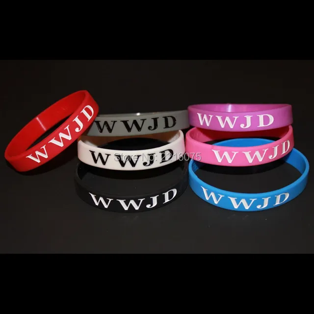 300pcs 7colors WWJD wristband silicone bracelets free shipping by DHL