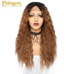 ANOGOL красота новый + длинные Kinky вьющиеся Kanekalon рок парики пробор натуральный темные корни Ombre коричневый синтетический Синтетические волосы