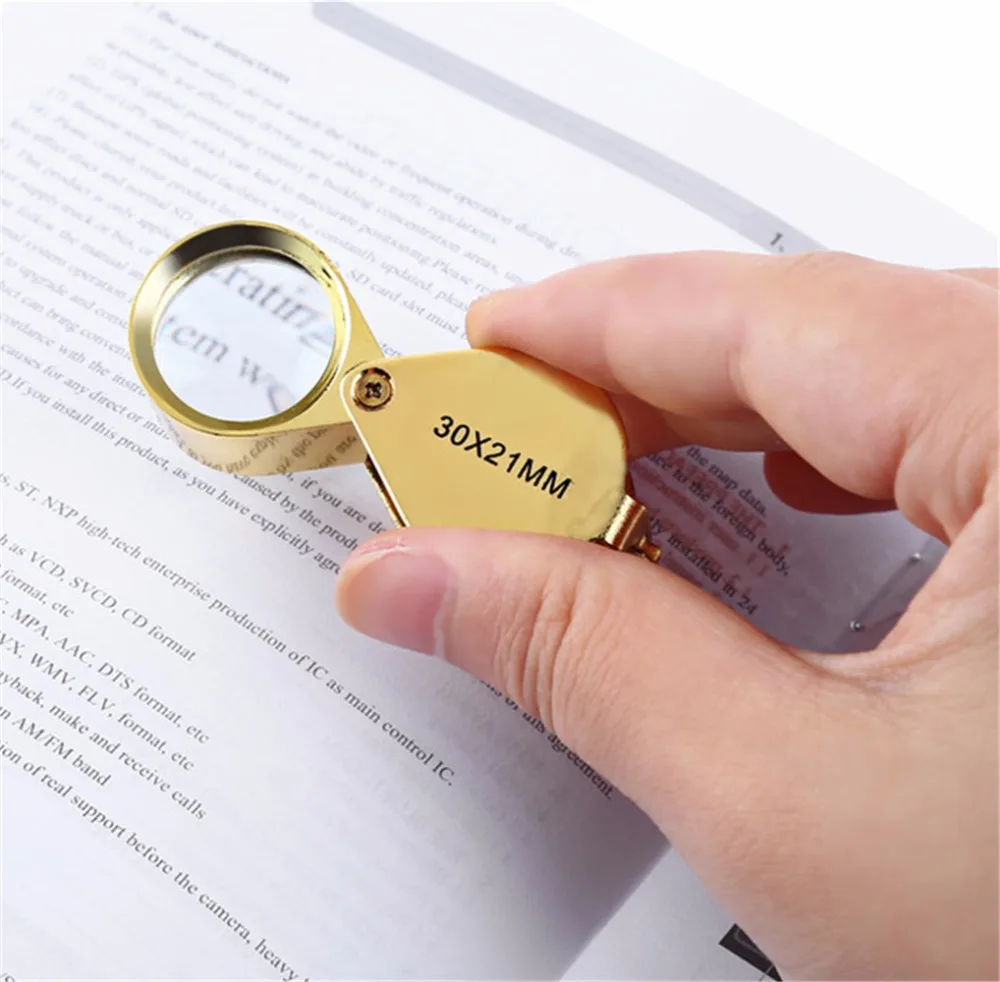 2 PCS 30 x 21MM Magnification Mini Metal Loupe Folding Magnifier Mini