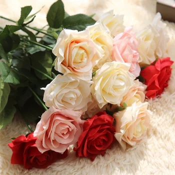 

10PCS Fake Artificial Roses Bouquets Party Artificial Flowers for Wedding Decoration Flower for Wedding Home Decoration