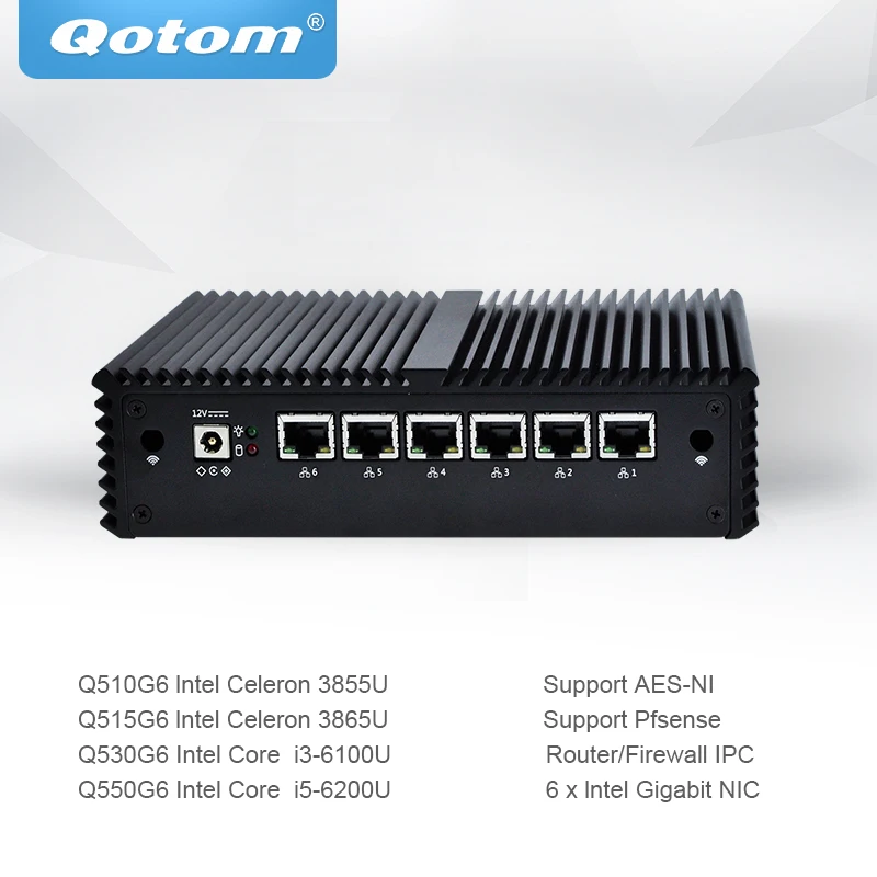 

QOTOM Mini PC PFsense with Celeron Core i3 i5 processor 6 Gigabit NIC Router support AES-NI Fanless mini pc Firewall