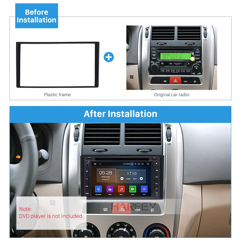 

Harfey Double 2Din Frame Panel In Dash Trim Kit for KIA CERATO Optima 2004-2010 Magentis Face Plate 173*98mm Car Radio Fascia