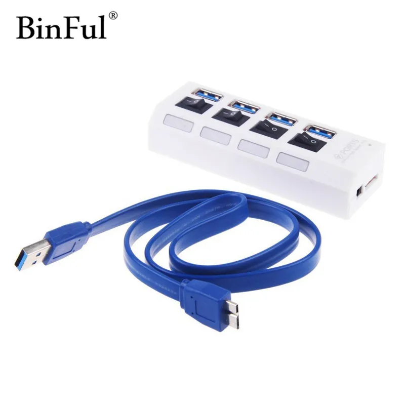 Binful Mini USB 3.0 хаб 4 Порты 5 Гбит/с, высокая Скорость Портативный USB HUB с Переключатель ВКЛ/ВЫКЛ USB сплиттер Кабель-адаптер для портативных ПК