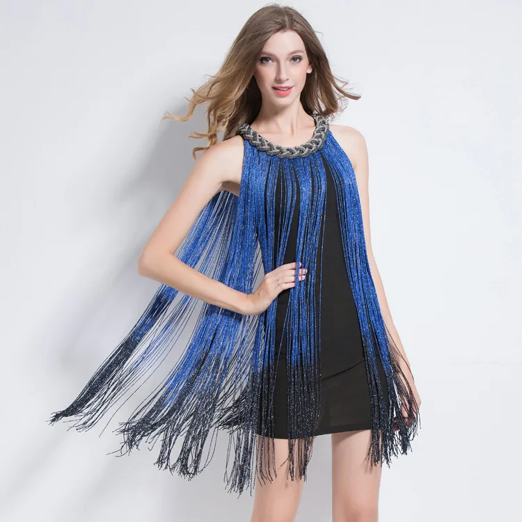 Metallo Red Beige black Club Del Di wine silver Vestid Halter S Nero Vestito Dress Robe 1920 Sexy Fringe Catena Flapper Aderente Ombre Charleston blue Partito Grande Gatsby fCIq44