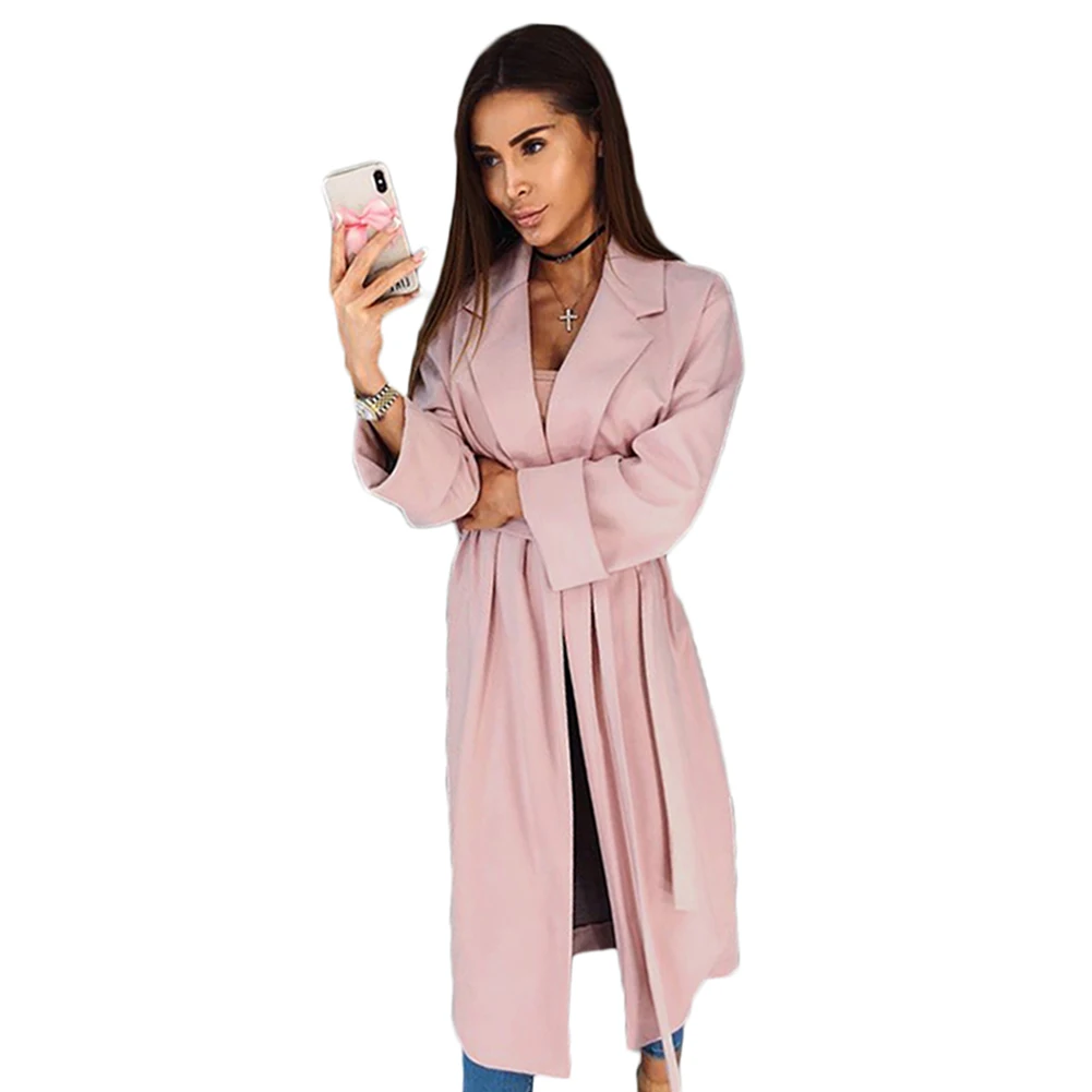 Pink Trench Coat Female 2018 New Plus Size Elegant Solid Long Cardigan