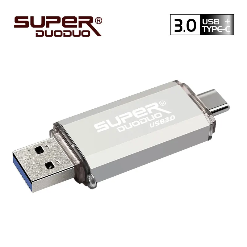 2 в 1 OTG usb флэш-накопитель высокоскоростной флеш-накопитель 128 Гб 64 ГБ 32 ГБ 16 ГБ 8 ГБ usb 3,0 Флешка для type-c/Android/PC - Цвет: silver