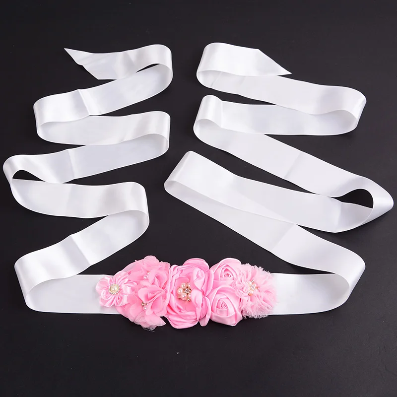 Purple, Gray, Navy Blue, Pink Flower Belt Satin Ribbons Rhinestone Kids Belts Girls Wedding Flower Girl Belt Sashes for Dresses