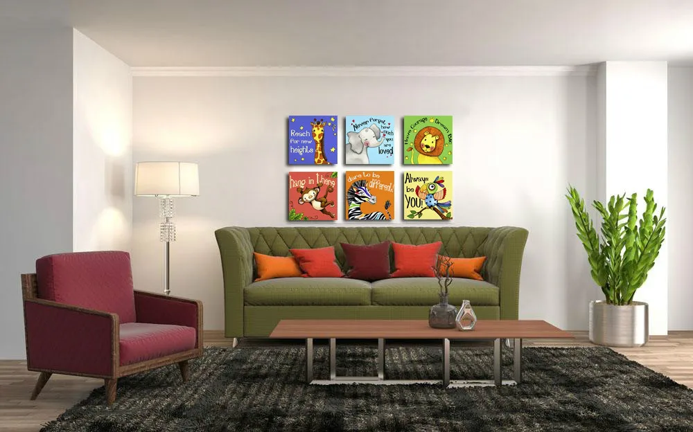 Art Canvas painting Oil Painting 6 PCS/Set Modern Cartoon Animals Wall Pictures Wall Deco Wall Stickers For Kids Rooms