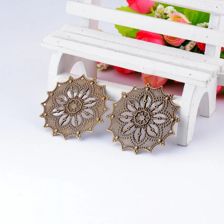 

MIAOCHI 50Pcs Bronze Tone Filigree Flower Wraps Connectors Jewelry Findings DIY Connectors 43mm J0604