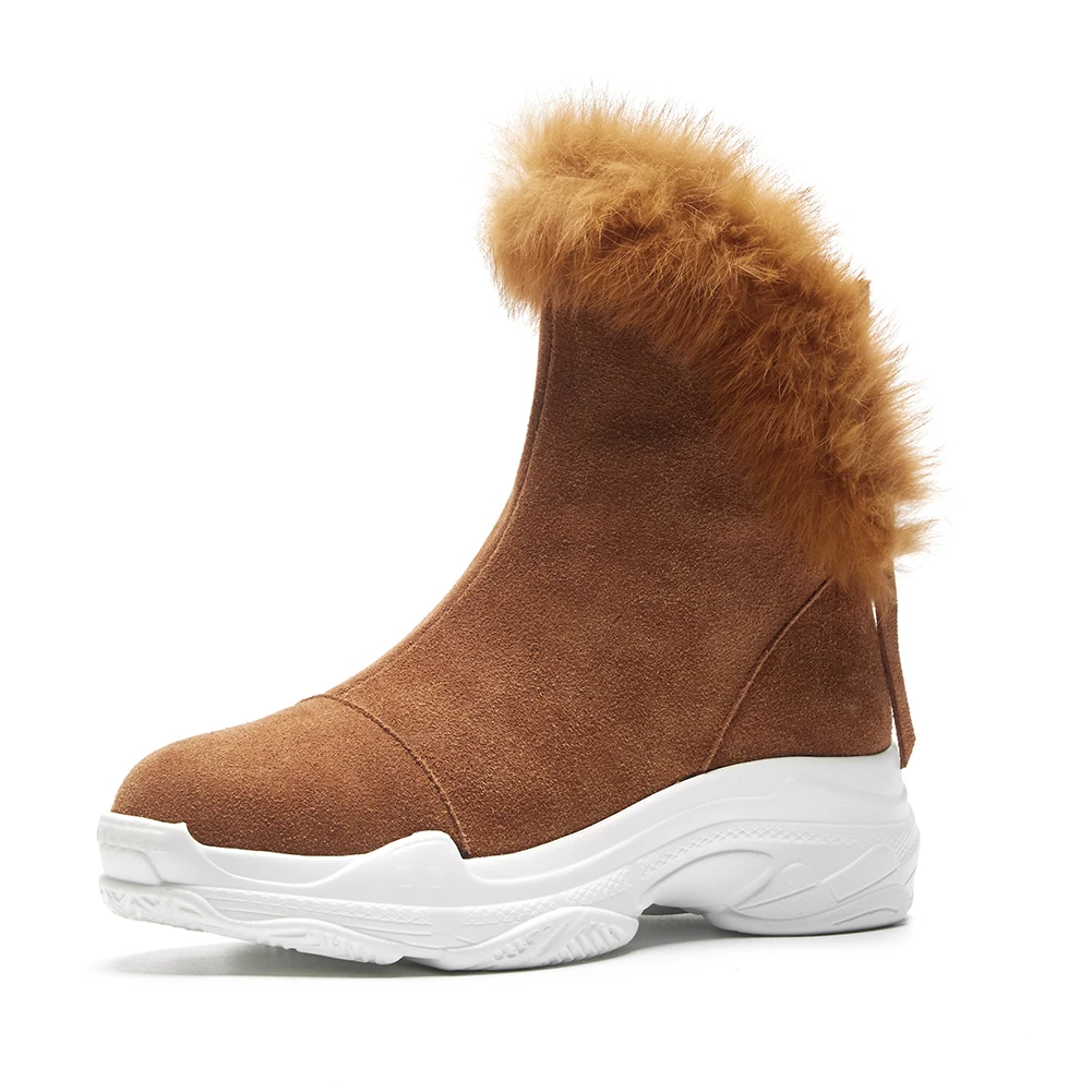2018 Noir Chaude Russie En Karinluna Chaussures Plate Gros Vache Suède Hiver Femmes Cuir Cheville marron rose Fourrure Neige De forme Bottes trCQdhBsx