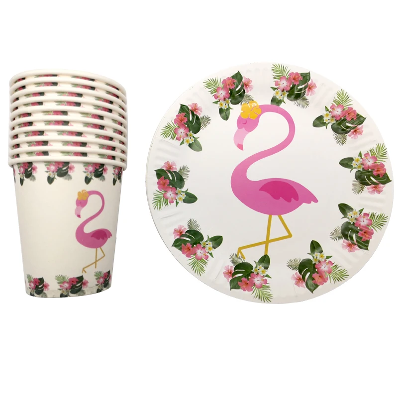 

Baby Shower Party Plates Flower Flamingo Design Cups Girls Favors Wedding Decorations Birthday 30 People Tableware Set 60pcs/lot
