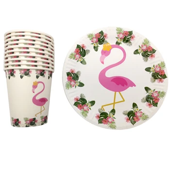 

Baby Shower Party Plates Flower Flamingo Design Cups Girls Favors Wedding Decorations Birthday 30 People Tableware Set 60pcs/lot
