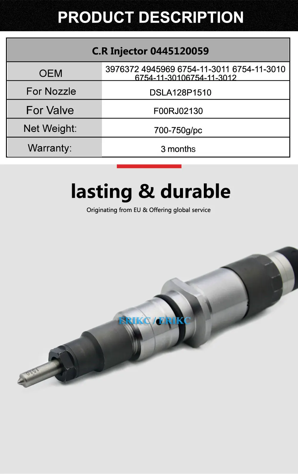 ERIKC 0445120059 инжектор генератора Common Rail впрыска 0 445 120 059 дизельное устройство впрыска масла Форсунка для Bosch KOMATSU Cummins