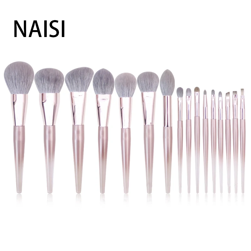 

NAISI Brushes Transparent Acrylic Rose Gold Makeup Brush Set Professional Beauty Goat Hair Foundation Powder Makeup Brush Case