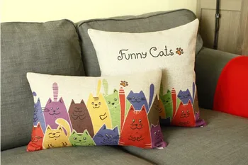 

Mediterranean Cute Cat Animal Cushion Linen Cotton Pillow Cushion 2PCS/LOT Car Office Cushions Home Decor 45*45cm +30*50cm