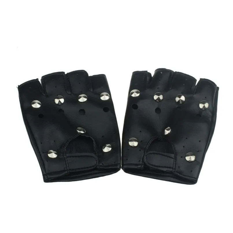 Leather Gloves Women Theatrical Punk Hip-hop PU Black Half-finger Leather Gloves Round Nail Cycling Gloves Half Finger 30SP30
