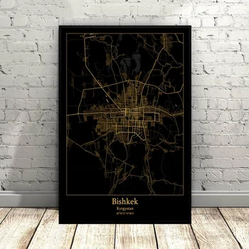

Bishkek Kyrgystan city map Black and Gold City Map Modern City Canvas Art Print Wall Pictures for Living Room No Frame