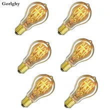 6 шт./лот затемнения 60 Вт Ретро 40 Вт E27 A60(A19) тёплый белый Цвет накаливания Винтаж электрическая лампочка эдисона лампочка накаливания свет AC220-240V