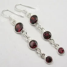 . GRANATE GEMAS BRILLANTES de plata Cuelga Los Pendientes 5.5 CM