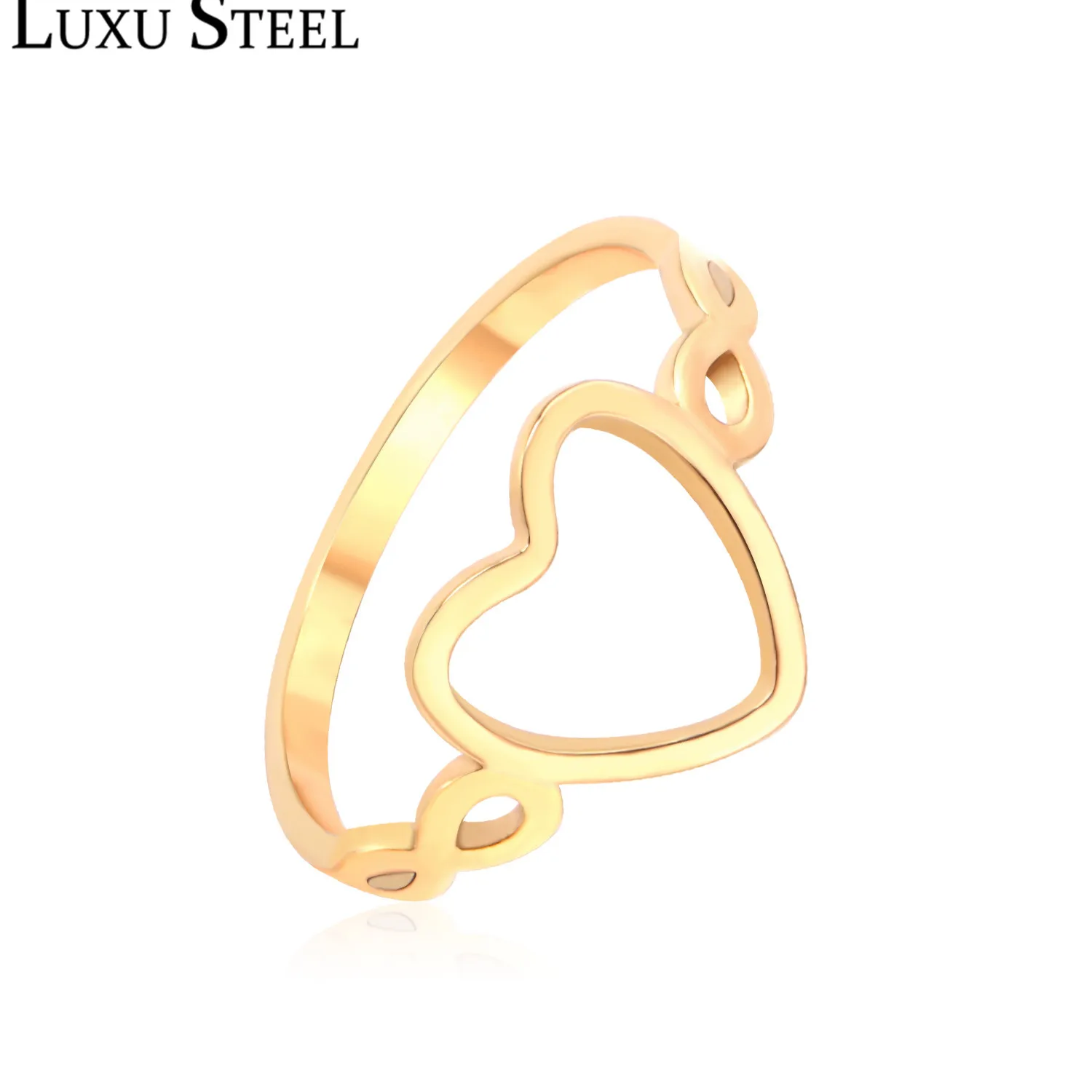 

LUXUSTEEL Gold Heart Rings 2019 Newest Stainless Steel Size 6-10 No Fade Wedding Rings For Women/Girl Daily Wear Party Collier