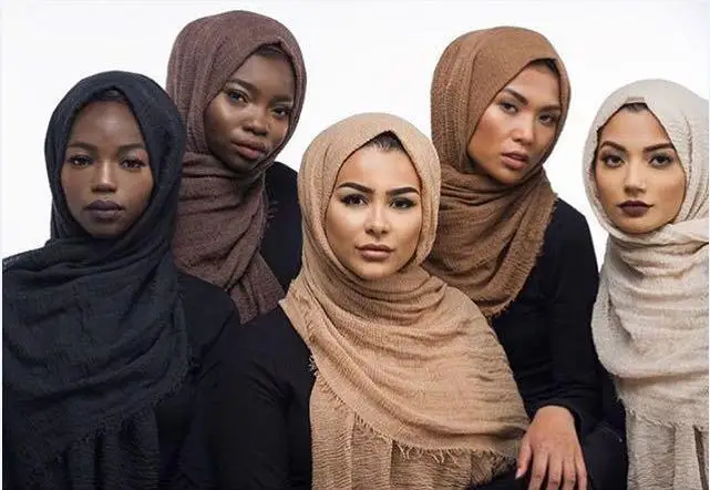 Хлопок мусульманский хиджаб сплошной цвет мятый кант шарф для женщин-мусульманок Underscarf глава исламский женский крышка Капот Шляпа Шапка