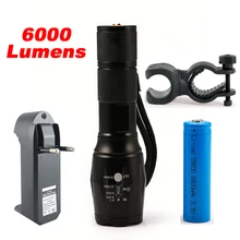 CREE XM-L T6 Bicycle Light 6000Lumens Bike Light 7modes Torch Zoomable LED Flashlight +18650 Battery + Charger + Bicycle Clip