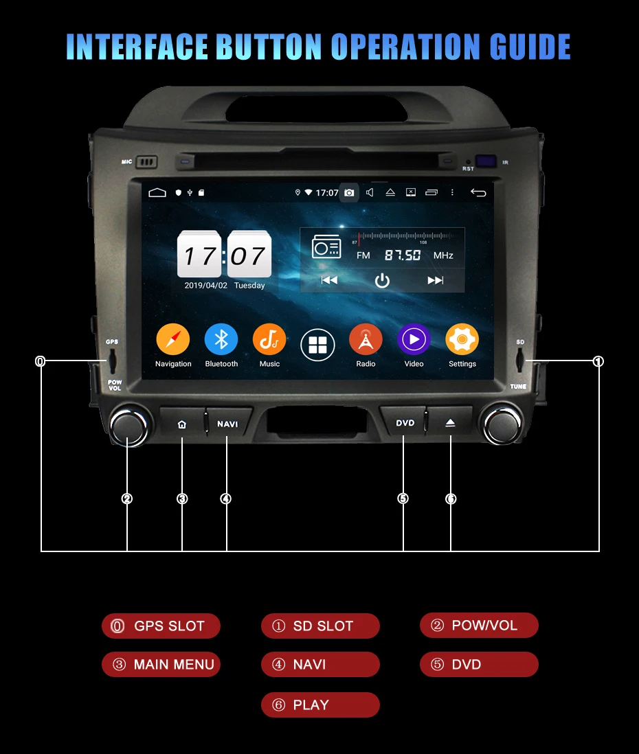 Excellent KANOR Android 9.0 Octa Core 4+32G 2din Car Radio For KIA Sportage 2011 2012 2013 2014 2015 8" IPS Screen Radio Cassette Recorder 16
