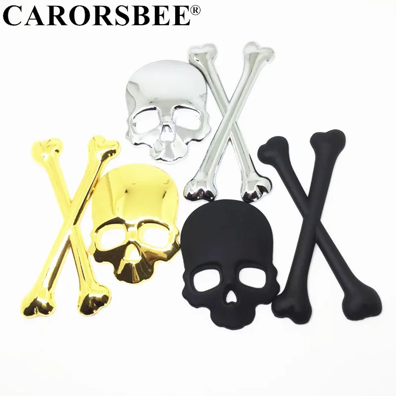 

CARORSBEE Car Motorcycle Sticker 3D Chrome Skull Metal Skeleton Crossbones Label loody Bones Emblem Badge Stickers Accessories