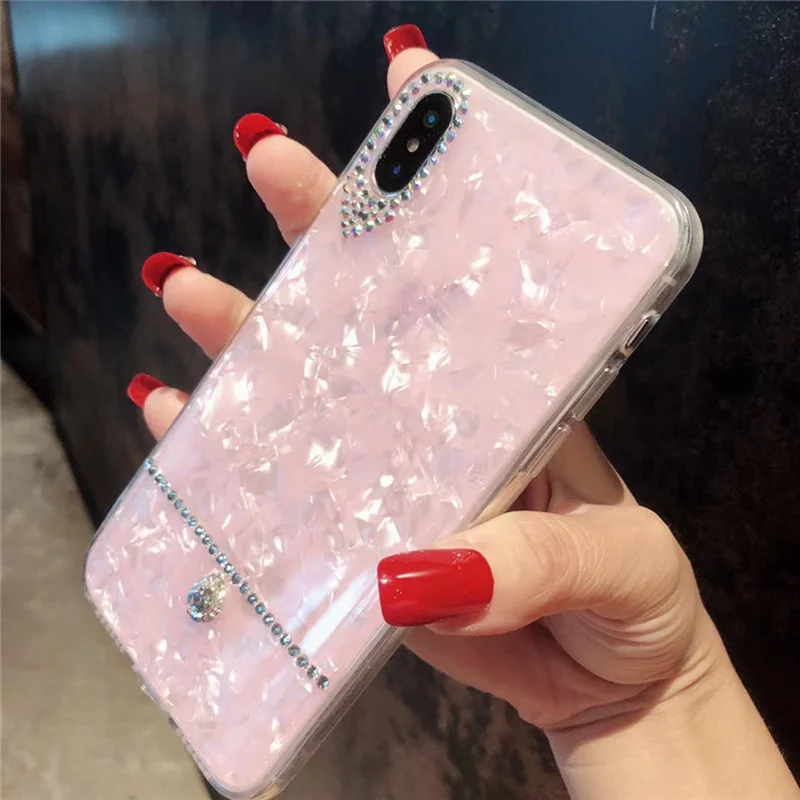 Luxury Fashion Marble Phone Case for IPhone 7 X 6 XS 6S 8 XR MAX Rhinestone Plus Soft Cover |