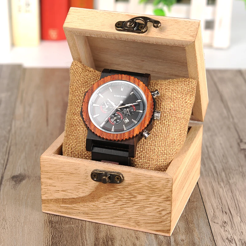 Big Size Wood Watch BOBO BIRD Men Fashion Luxury Wristwatch Timepiece Chronograph Date Display relogio masculino In Box L-R15