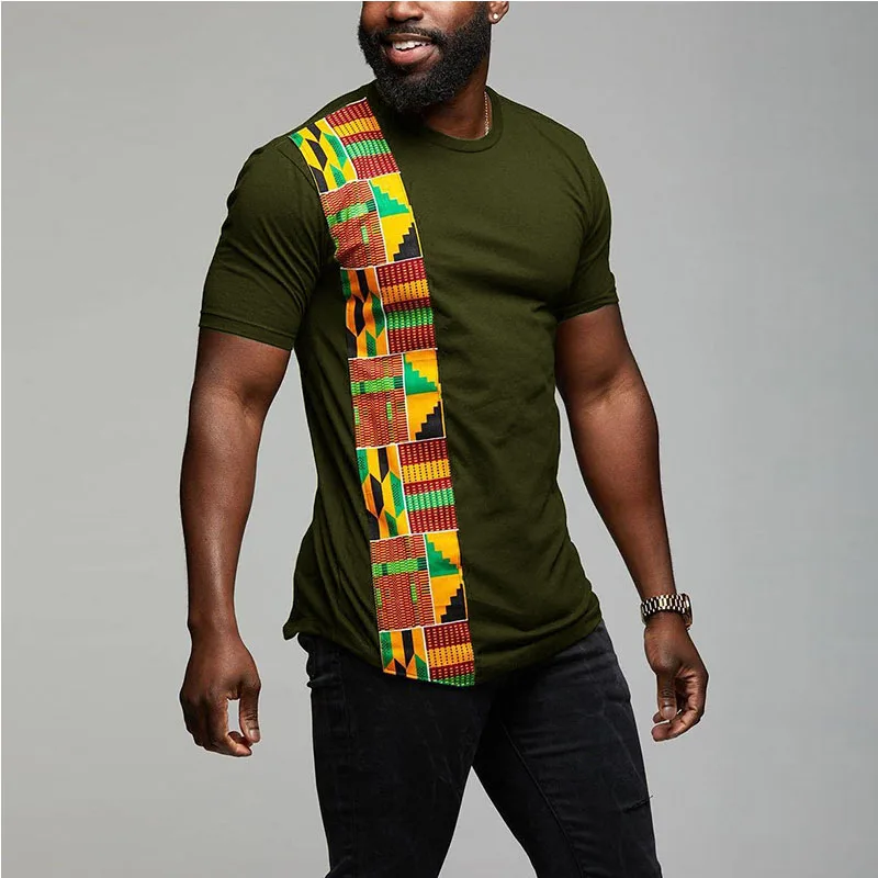 Анкара Kente Kitengi африканская печать мужская футболка Топ Kente панельные Гана с коротким рукавом рубашка лоскутное африканская одежда для мужчин