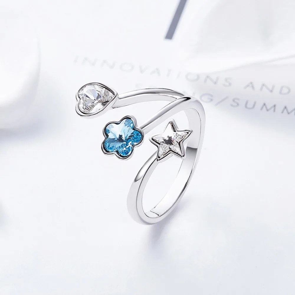 CDE женские кольца украшенные кристаллами Swarovski сердце цветок звезды Регулируемые
