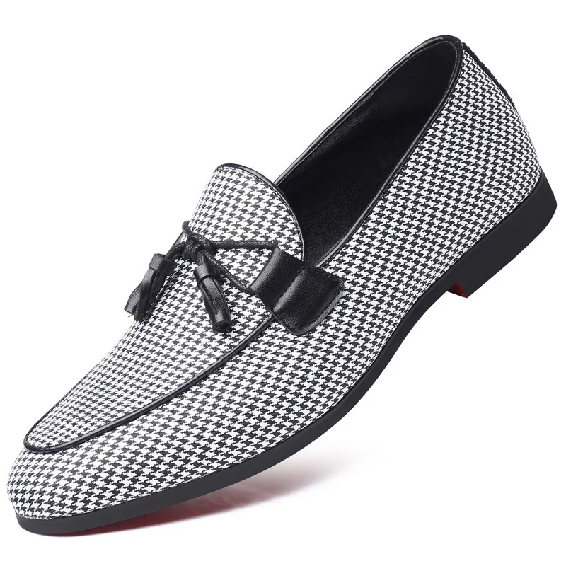 

New Men Fashion Canvas Business Shoes Doug Leather Pointed Toe Classic Wedding Slip-On Penny Casual Flat Shoes Plus Size 38-48